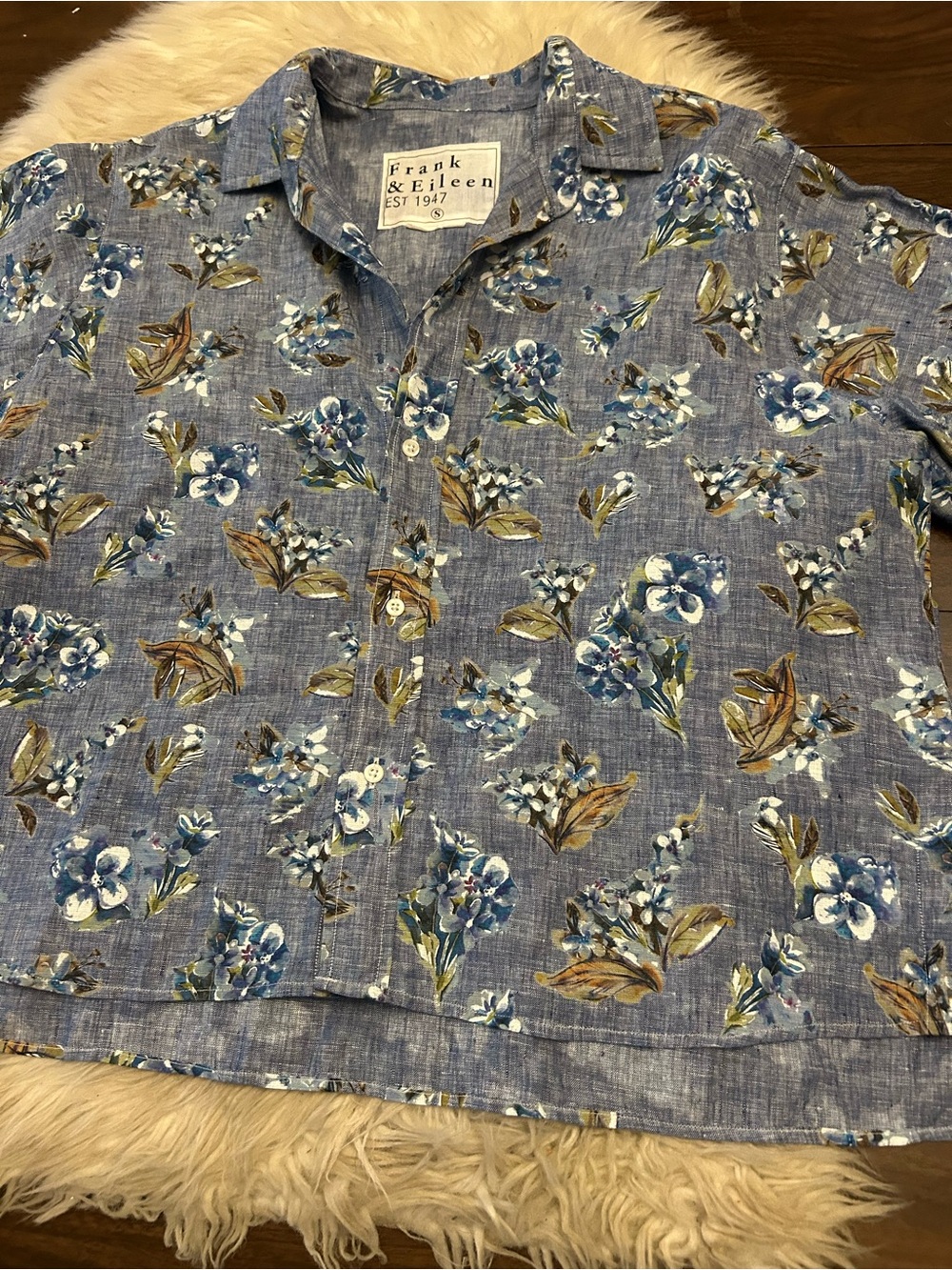 FRANK & EILEEN ‘Rosie’ 100% Linen Short Sleeve Shirt Floral & Bird Print - Picture 6 of 16
